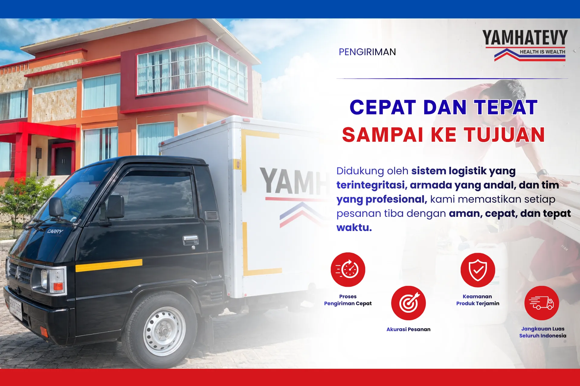 Armada truk box Yamhatevy mengirim pesanan dengan cepat dan tepat ke tujuan, didukung sistem logistik terintegrasi, armada andal, dan tim profesional